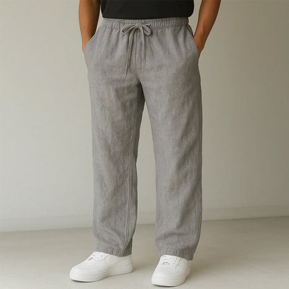 Men's Straight-Leg Trousers with Elastic Drawstring Waist and Side Pockets