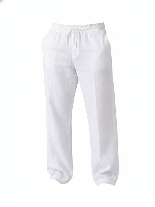 Men's Straight-Leg Trousers with Elastic Drawstring Waist and Wide Fit