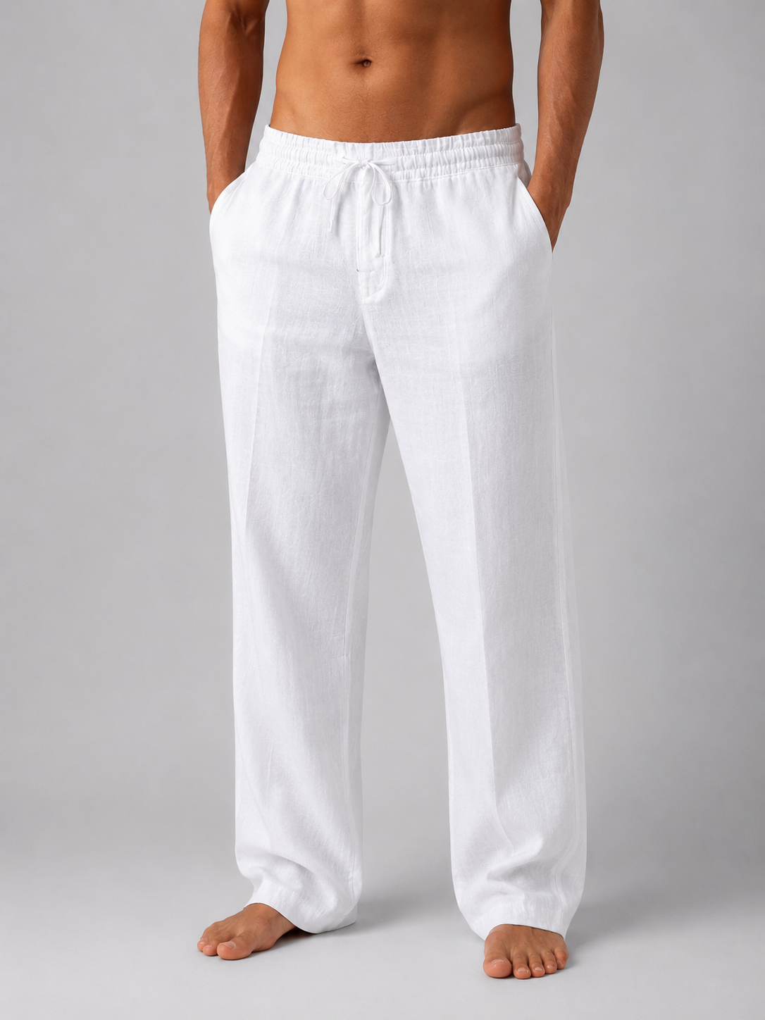 Men's Straight-Leg Trousers with Elastic Drawstring Waist and Wide Fit