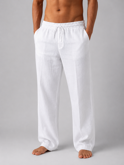 Men's Straight-Leg Trousers with Elastic Drawstring Waist and Wide Fit