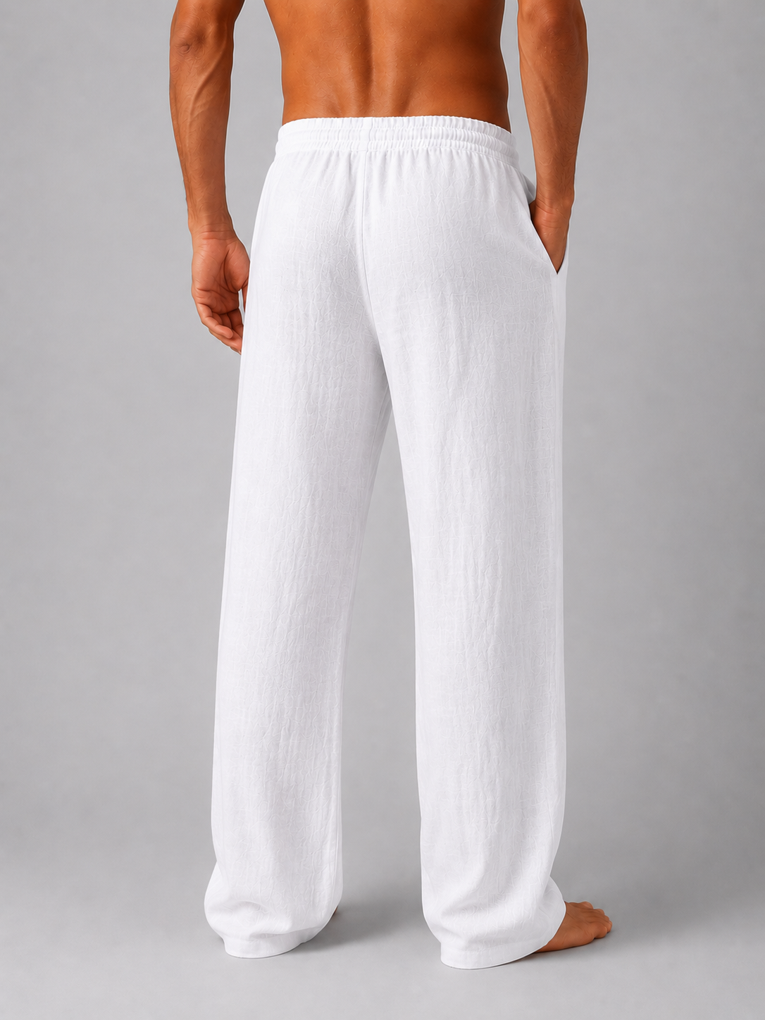 Men's Straight-Leg Trousers with Elastic Drawstring Waist and Wide Fit