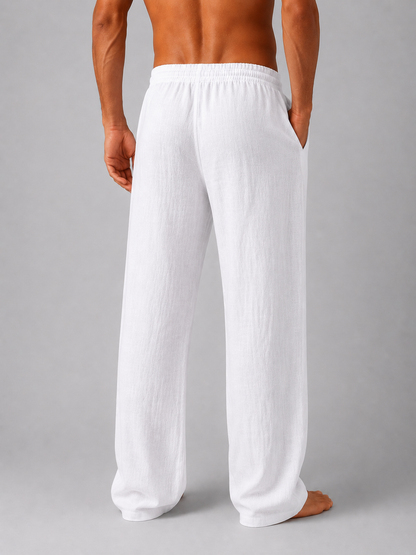Men's Straight-Leg Trousers with Elastic Drawstring Waist and Wide Fit