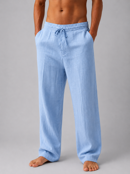 Men's Straight-Leg Trousers with Elastic Drawstring Waist and Wide Fit