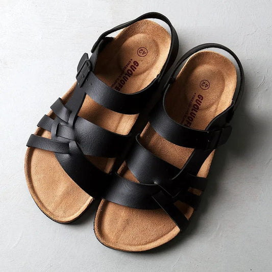 Men's Strappy Sandals with Cork Footbed and Adjustable Buckle