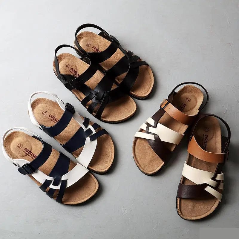 Men's Strappy Sandals with Cork Footbed and Adjustable Buckle