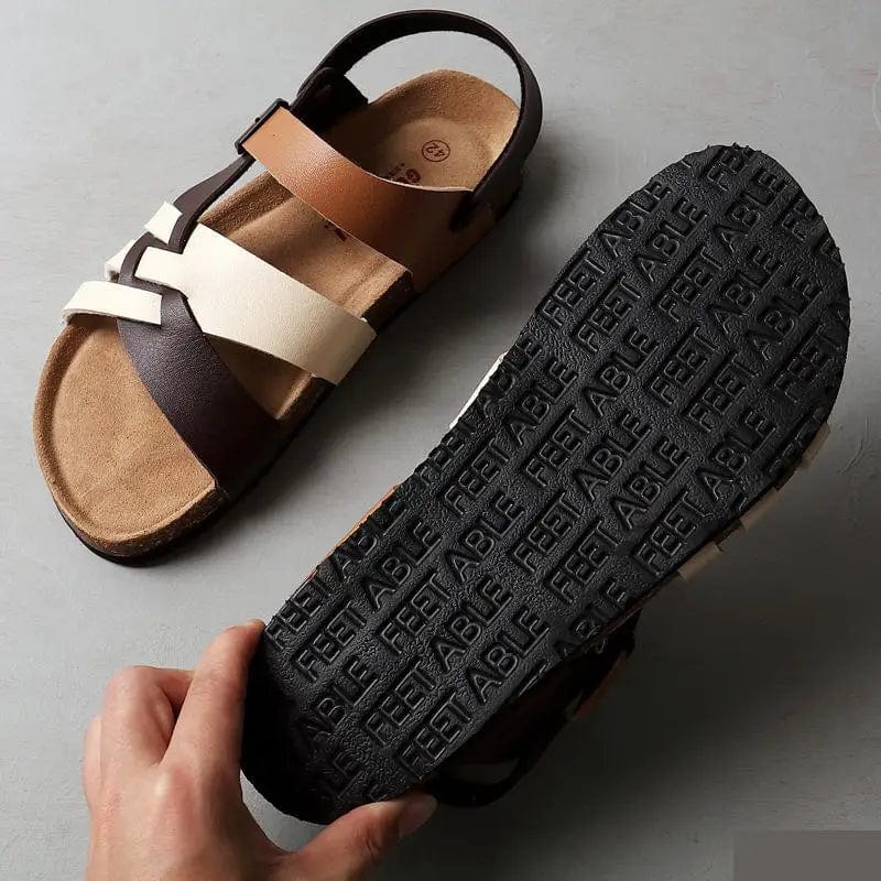 Men's Strappy Sandals with Cork Footbed and Adjustable Buckle