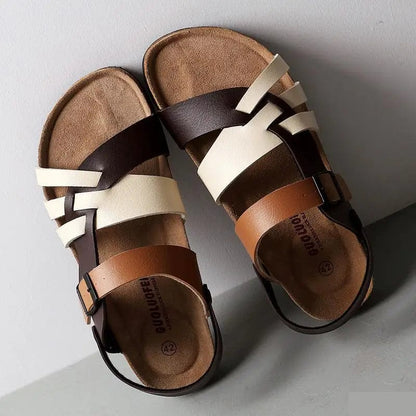 Men's Strappy Sandals with Cork Footbed and Adjustable Buckle