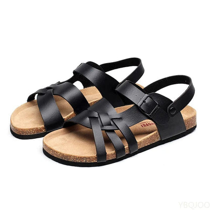 Men's Strappy Sandals with Cork Footbed and Adjustable Buckle