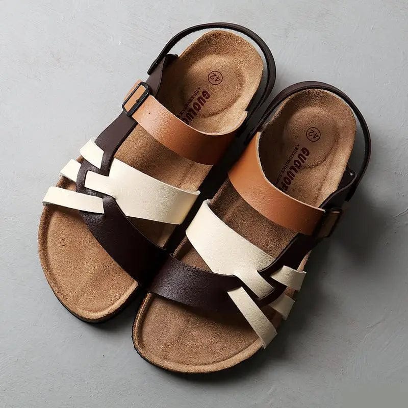 Men's Strappy Sandals with Cork Footbed and Adjustable Buckle