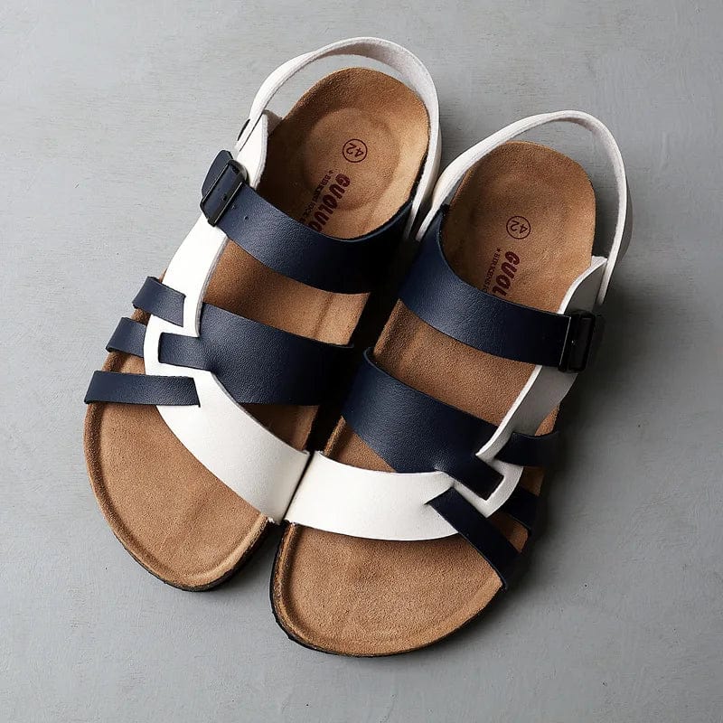 Men's Strappy Sandals with Cork Footbed and Adjustable Buckle