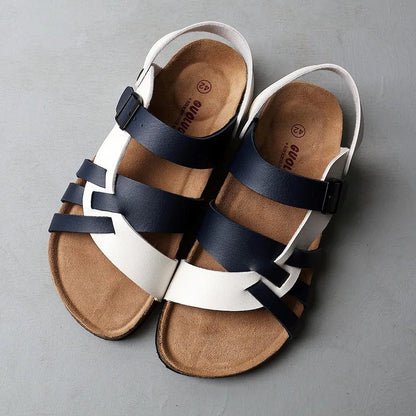Men's Strappy Sandals with Cork Footbed and Adjustable Buckle
