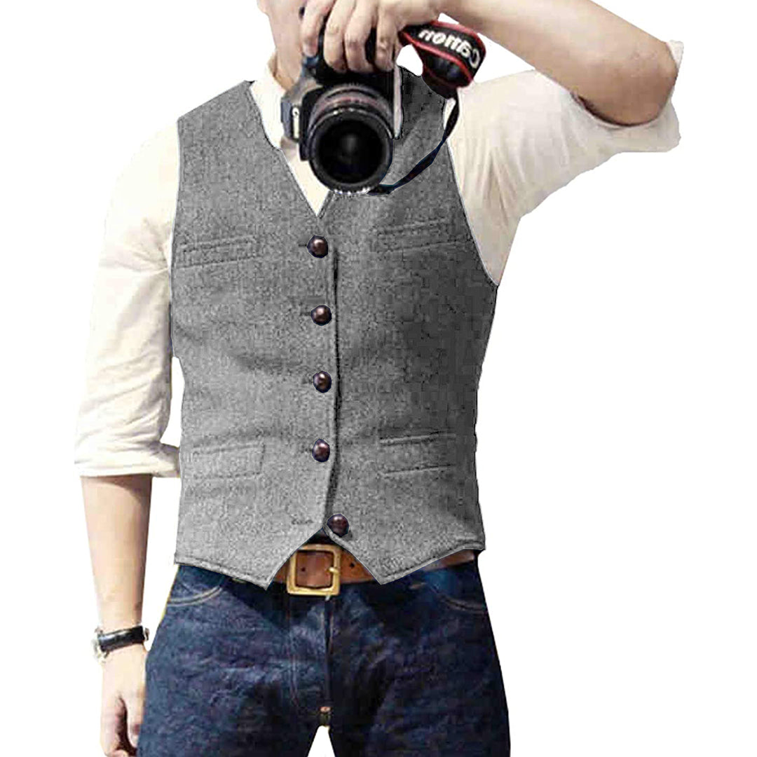 Men's Suit Vest Slim Fit with V-Neck and Button Closure