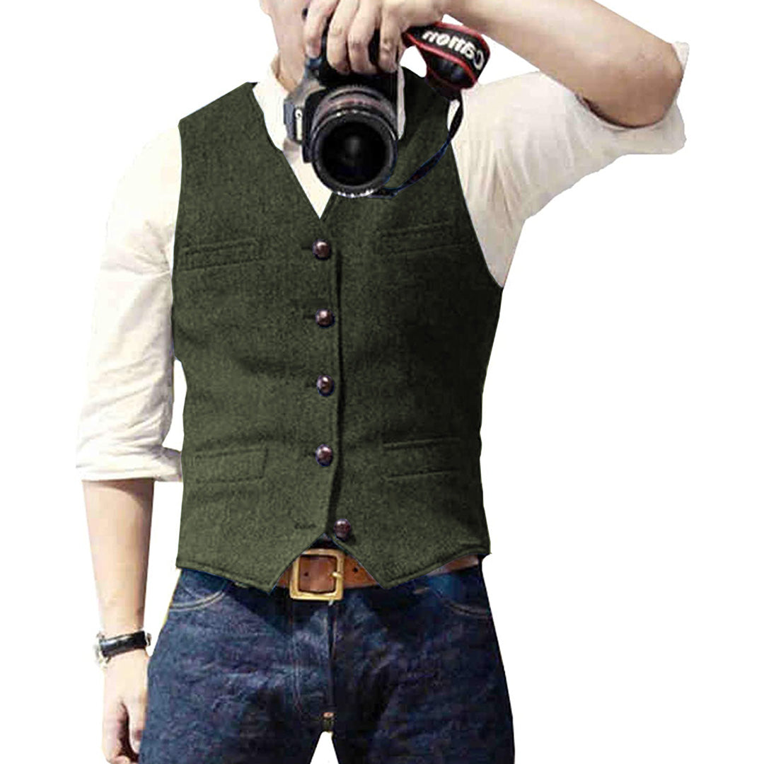 Men's Suit Vest Slim Fit with V-Neck and Button Closure