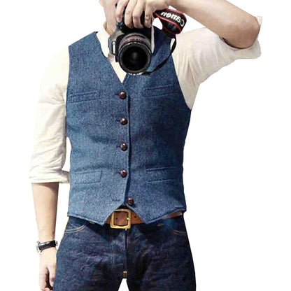 Men's Suit Vest Slim Fit with V-Neck and Button Closure