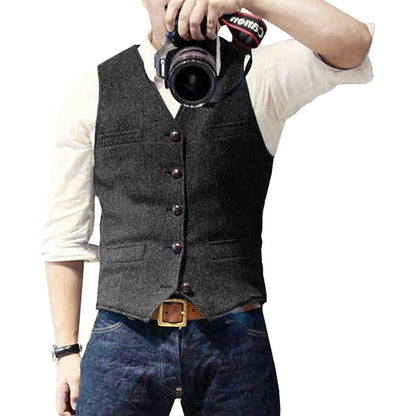 Men's Suit Vest Slim Fit with V-Neck and Button Closure