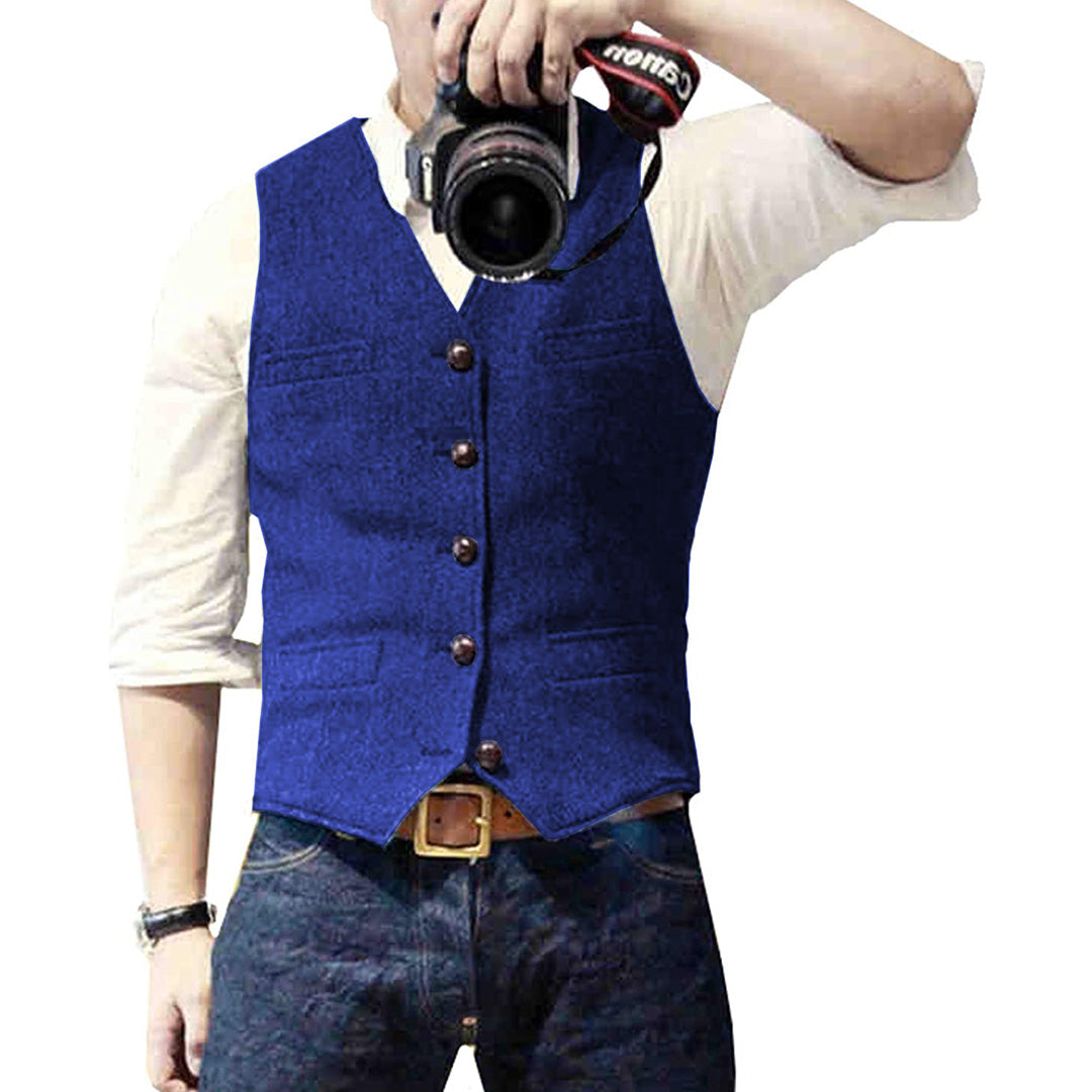 Men's Suit Vest Slim Fit with V-Neck and Button Closure