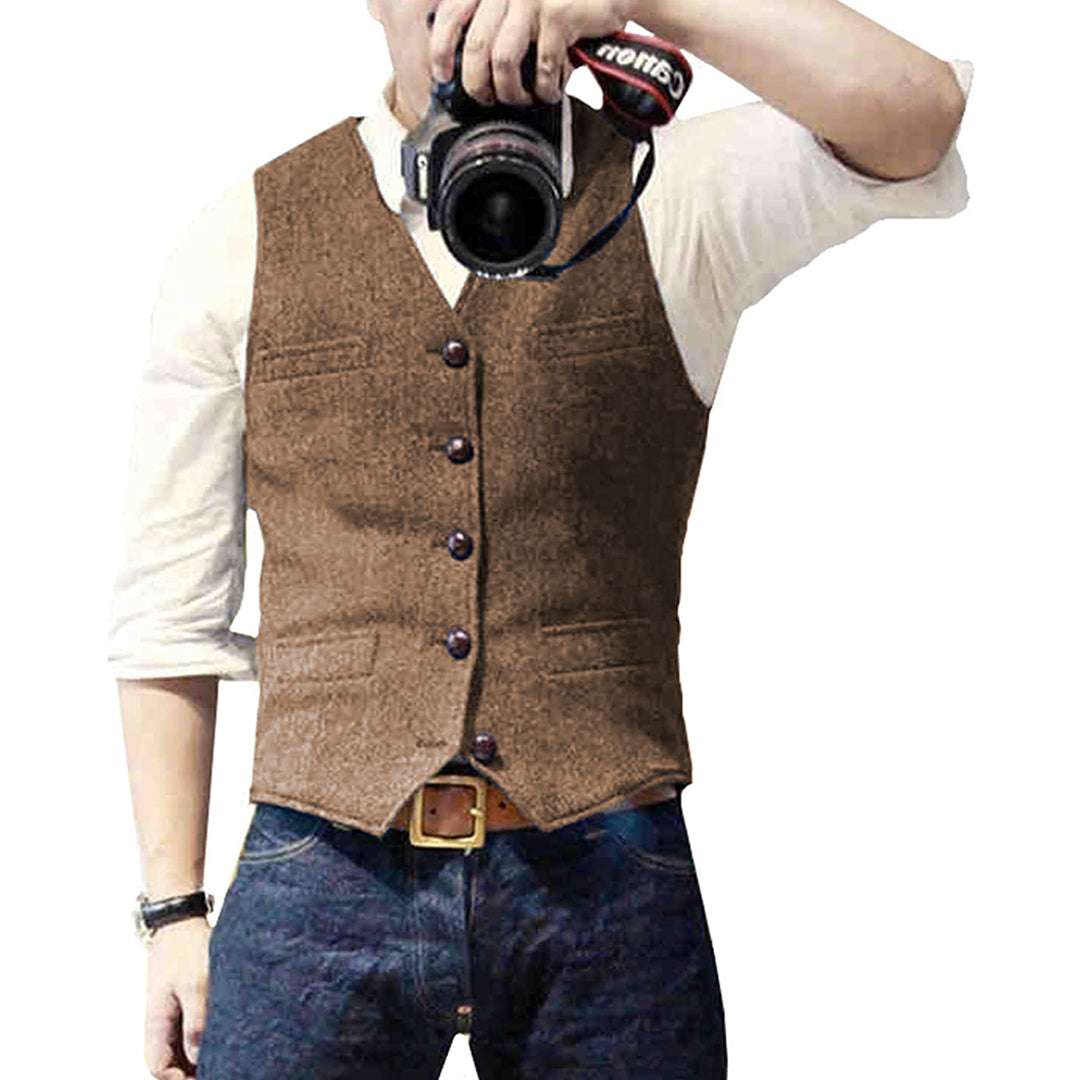 Men's Suit Vest Slim Fit with V-Neck and Button Closure