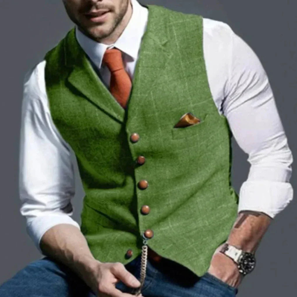 Men's Suit Vest with V-Neck, Button Closure and Chest Pocket