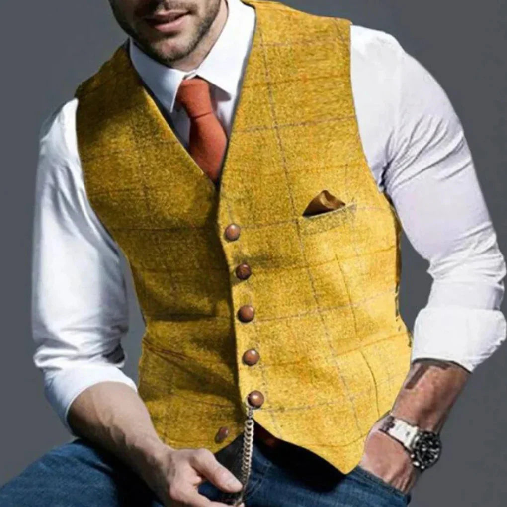 Men's Suit Vest with V-Neck, Button Closure and Chest Pocket