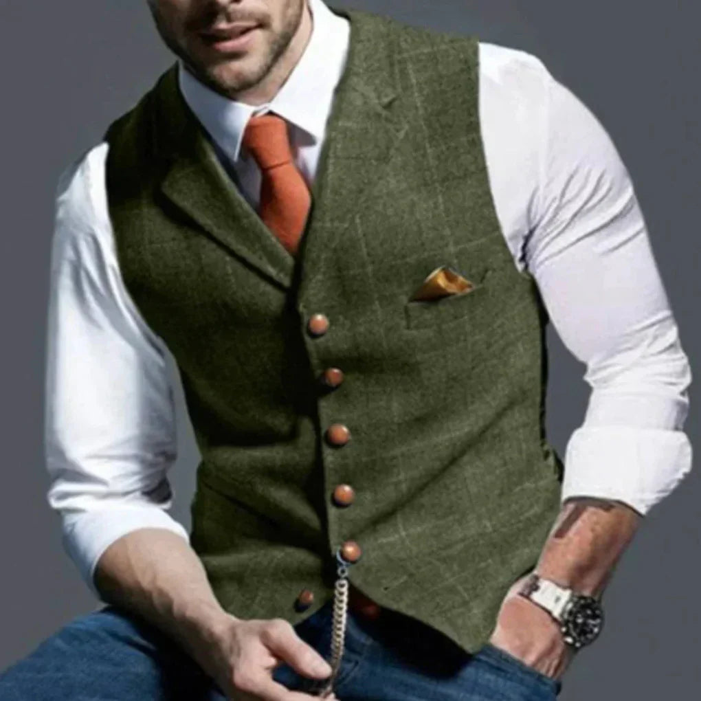 Men's Suit Vest with V-Neck, Button Closure and Chest Pocket