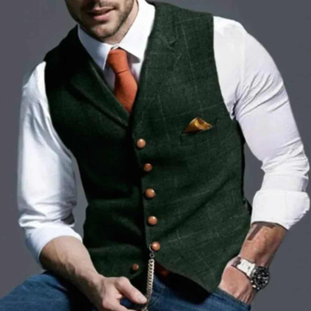 Men's Suit Vest with V-Neck, Button Closure and Chest Pocket