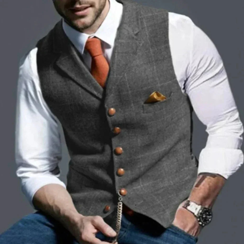 Men's Suit Vest with V-Neck, Button Closure and Chest Pocket