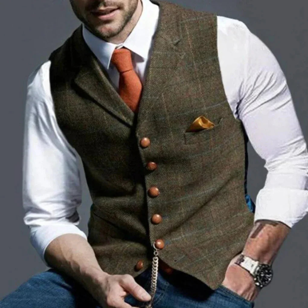 Men's Suit Vest with V-Neck, Button Closure and Chest Pocket