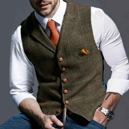 Men's Suit Vest with V-Neck, Button Closure and Chest Pocket