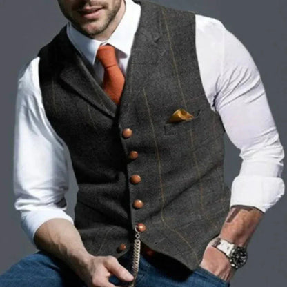 Men's Suit Vest with V-Neck, Button Closure and Chest Pocket