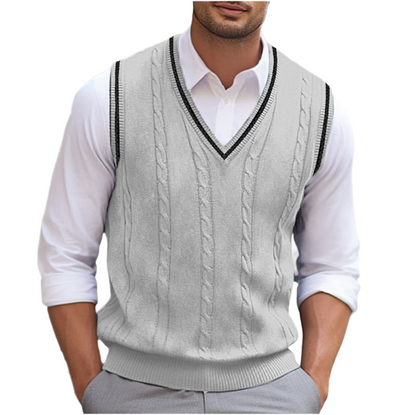 Men's Sweater Vest Sleeveless with V-Neck and Cable Knit Pattern