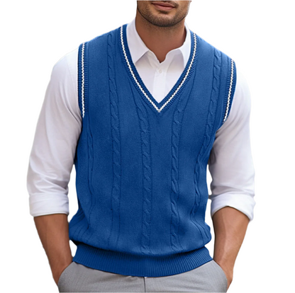 Men's Sweater Vest Sleeveless with V-Neck and Cable Knit Pattern