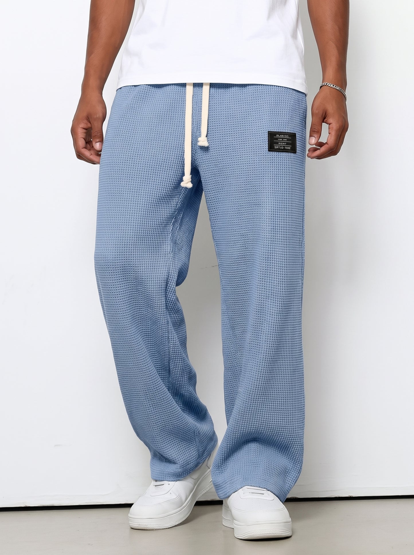 Men's Sweatpants with Drawstring Waist and Waffle Texture
