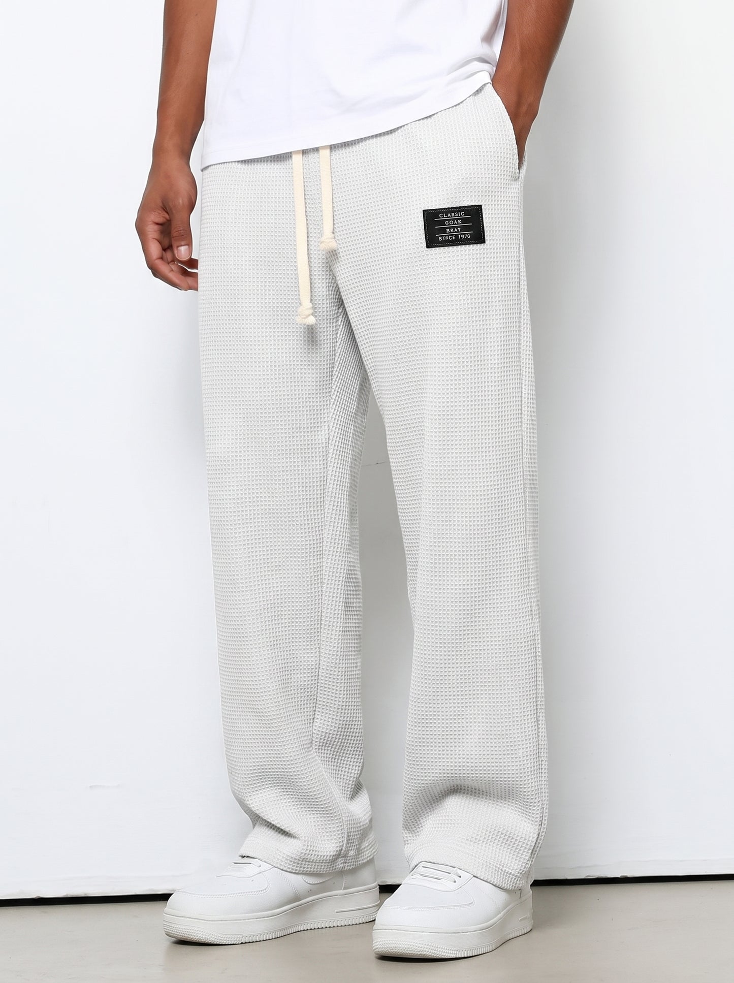 Men's Sweatpants with Drawstring Waist and Waffle Texture