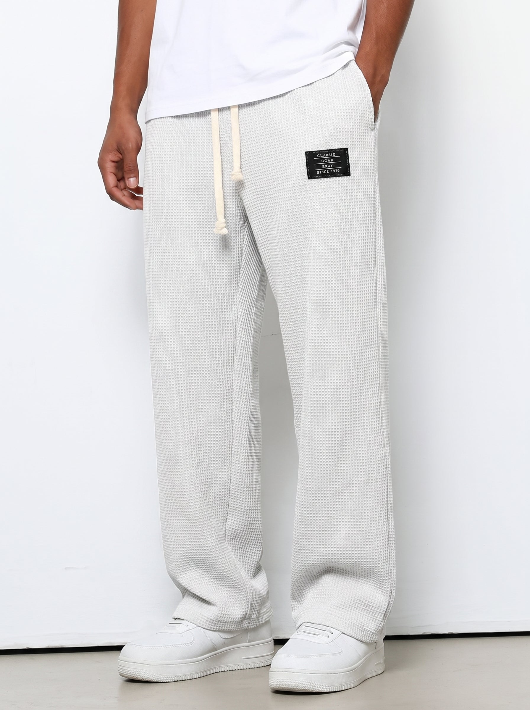 Men's Sweatpants with Drawstring Waist and Waffle Texture