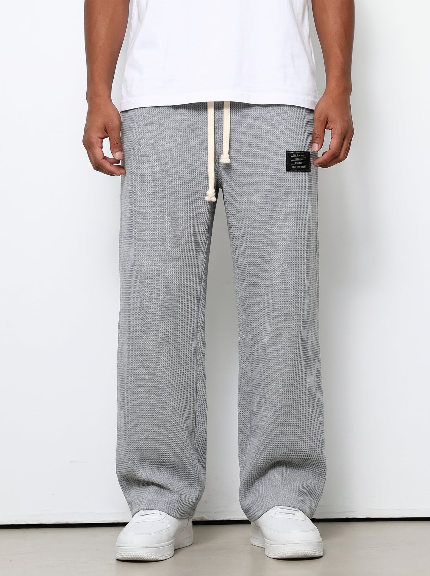 Men's Sweatpants with Drawstring Waist and Waffle Texture