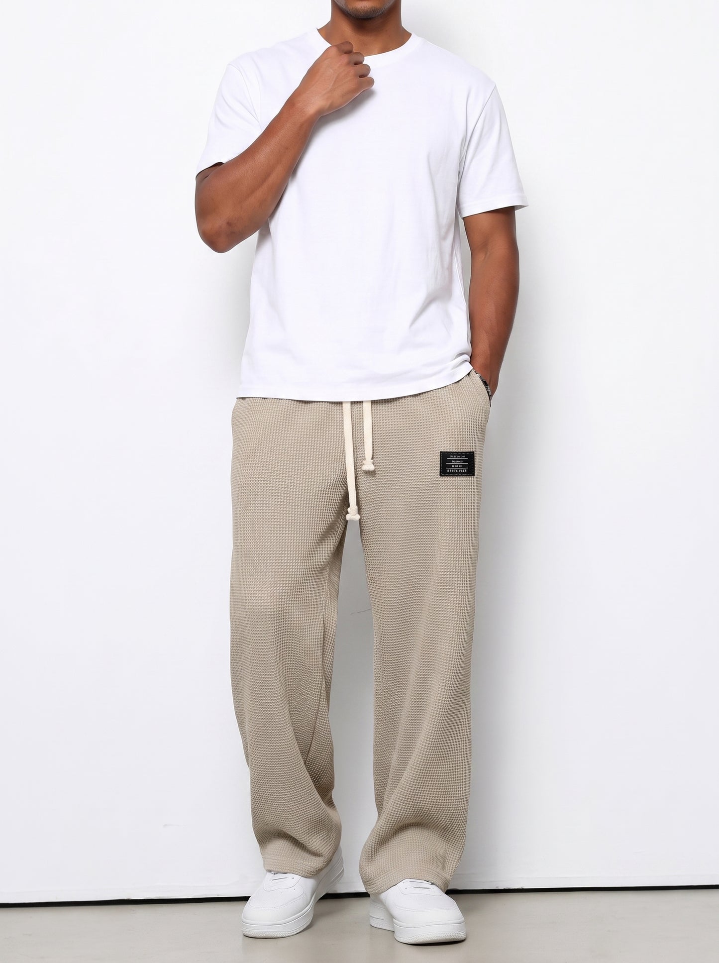 Men's Sweatpants with Drawstring Waist and Waffle Texture