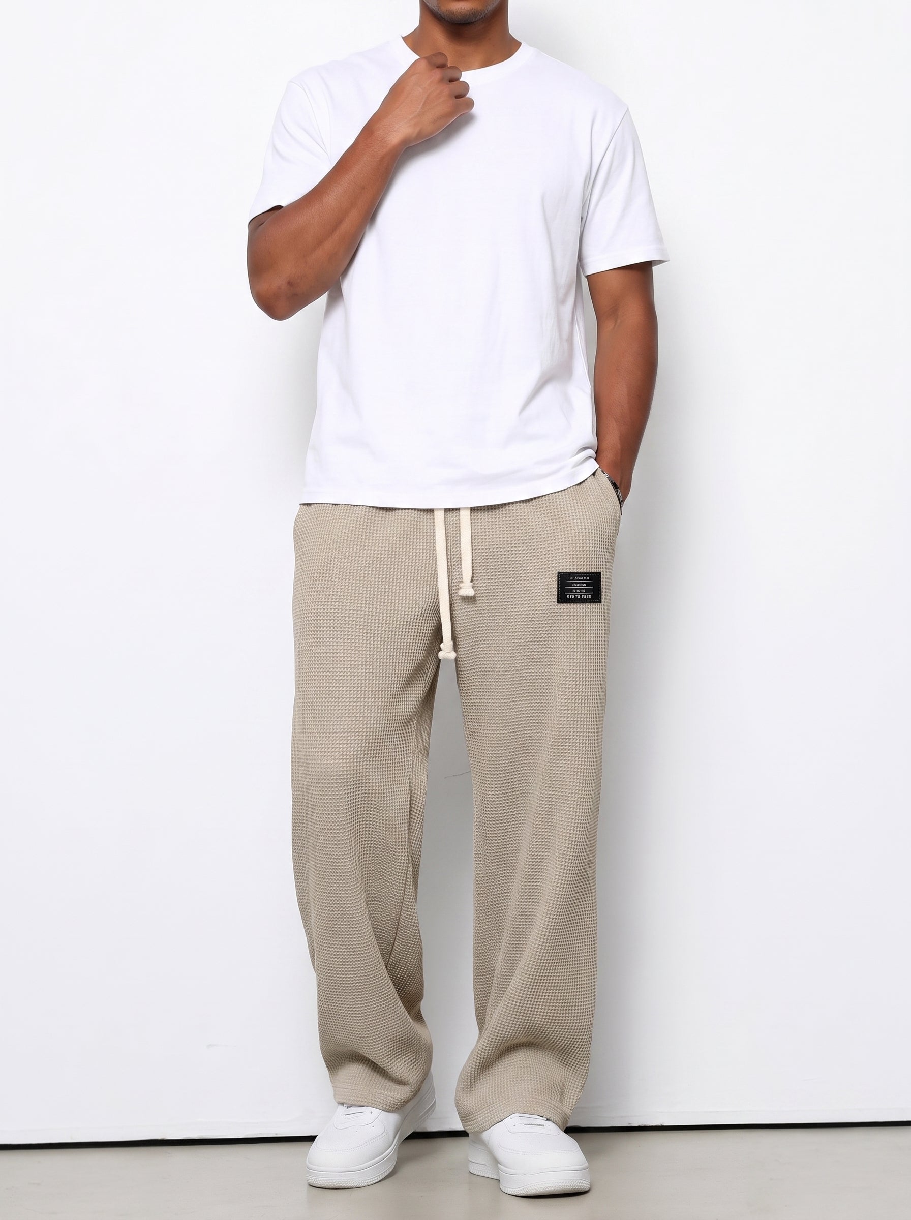 Men's Sweatpants with Drawstring Waist and Waffle Texture