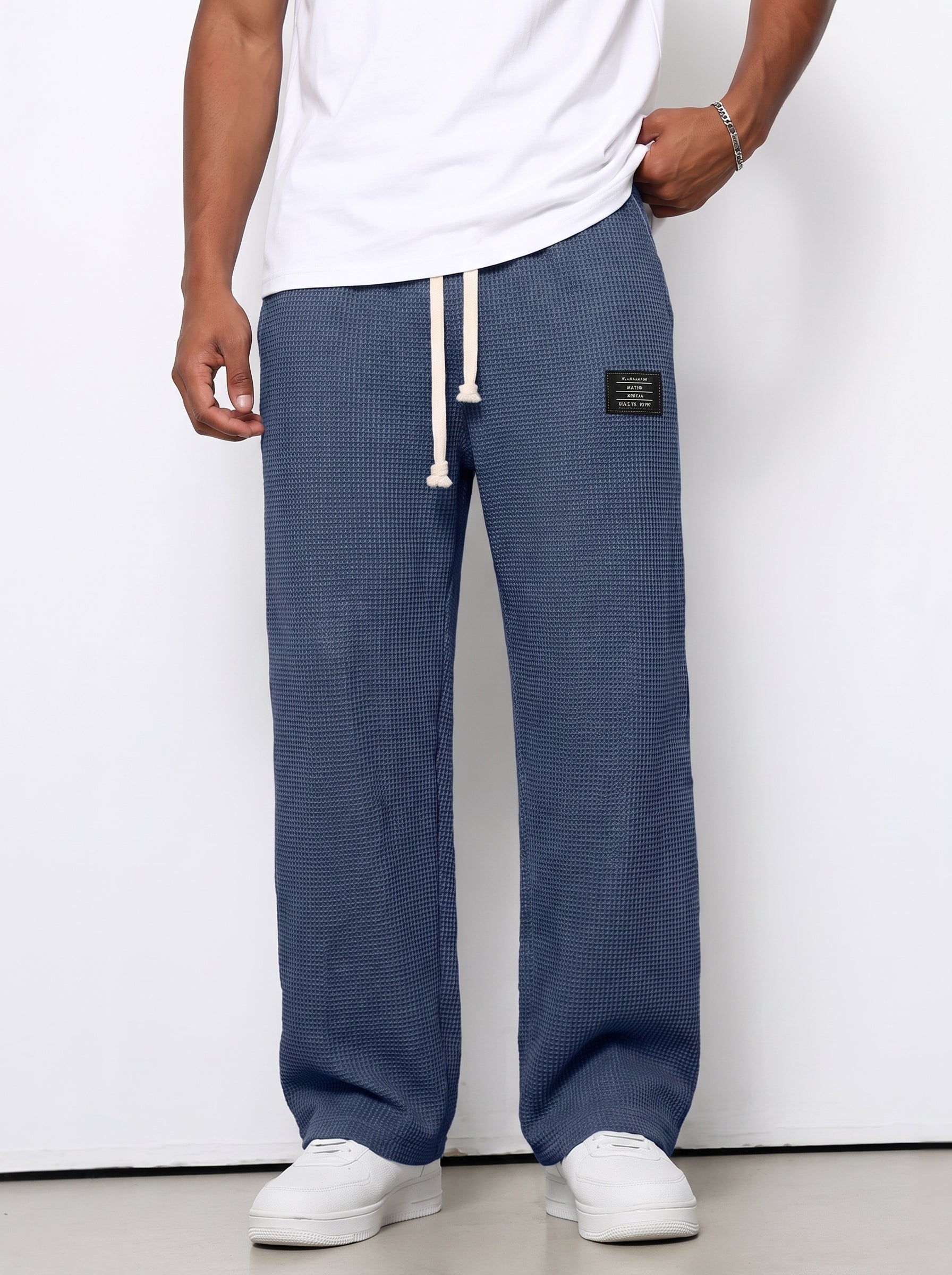 Men's Sweatpants with Drawstring Waist and Waffle Texture