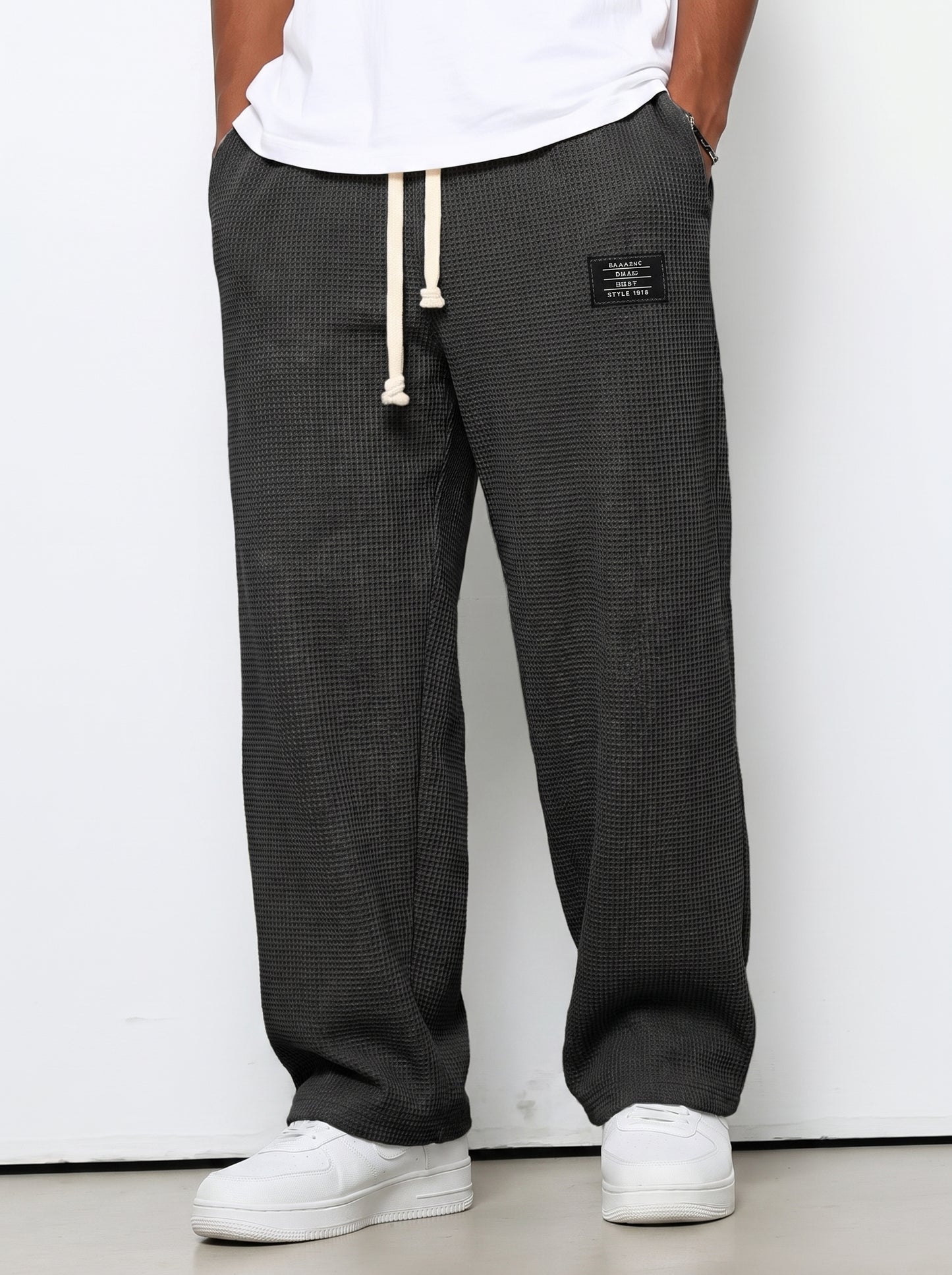 Men's Sweatpants with Drawstring Waist and Waffle Texture