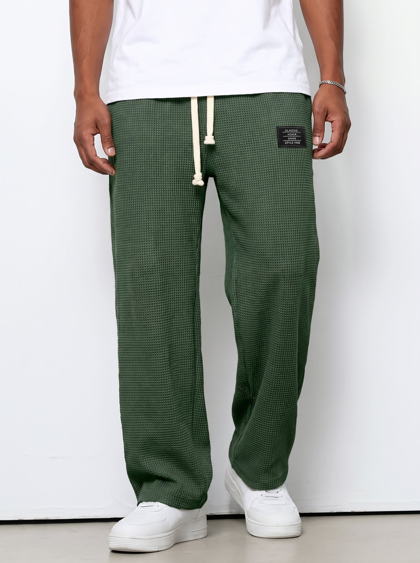 Men's Sweatpants with Drawstring Waist and Waffle Texture