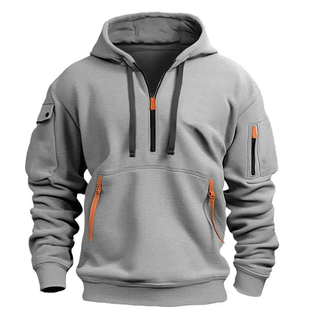 Men's Tactical Hoodie with Quarter-Zip, Hood and Multi-Pocket Design