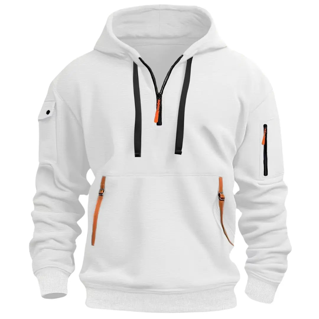 Men's Tactical Hoodie with Quarter-Zip, Hood and Multi-Pocket Design