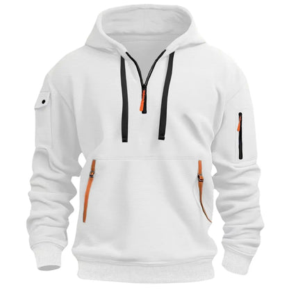 Men's Tactical Hoodie with Quarter-Zip, Hood and Multi-Pocket Design