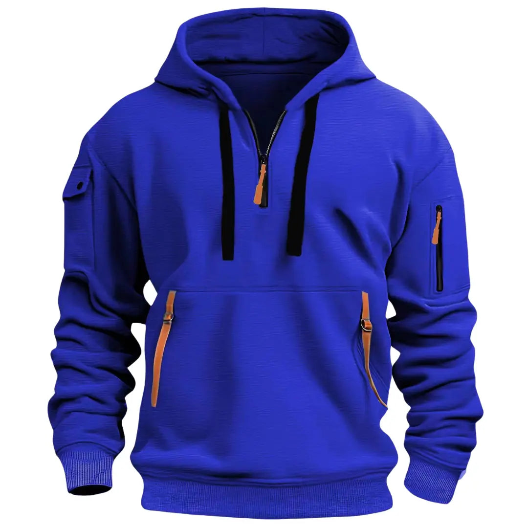 Men's Tactical Hoodie with Quarter-Zip, Hood and Multi-Pocket Design