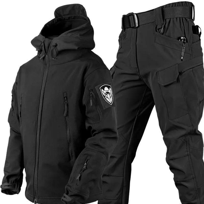 Men's Tactical Outdoor Set with Hooded Jacket and Cargo Pants