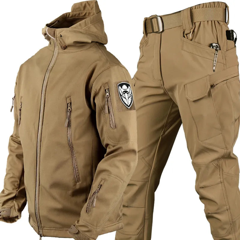 Men's Tactical Outdoor Set with Hooded Jacket and Cargo Pants