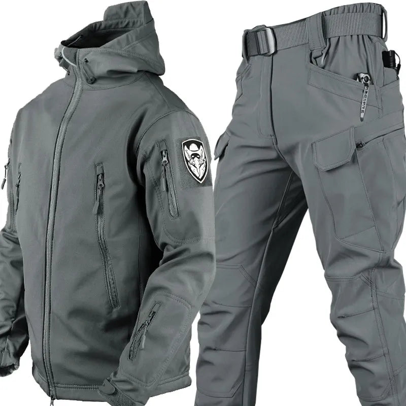 Men's Tactical Outdoor Set with Hooded Jacket and Cargo Pants