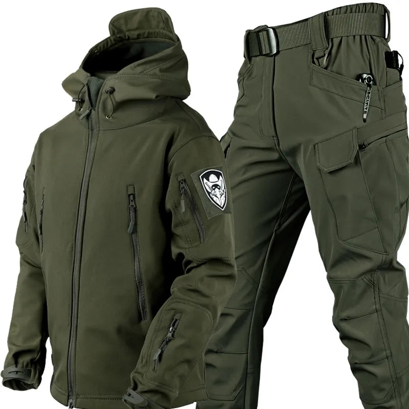 Men's Tactical Outdoor Set with Hooded Jacket and Cargo Pants