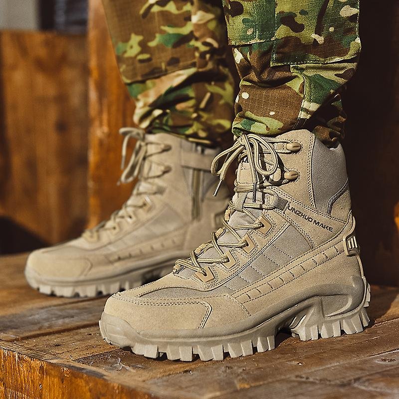 Men's Tactical Work Boots with Side Zip and Lace-Up Closure
