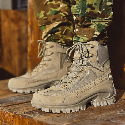 Men's Tactical Work Boots with Side Zip and Lace-Up Closure